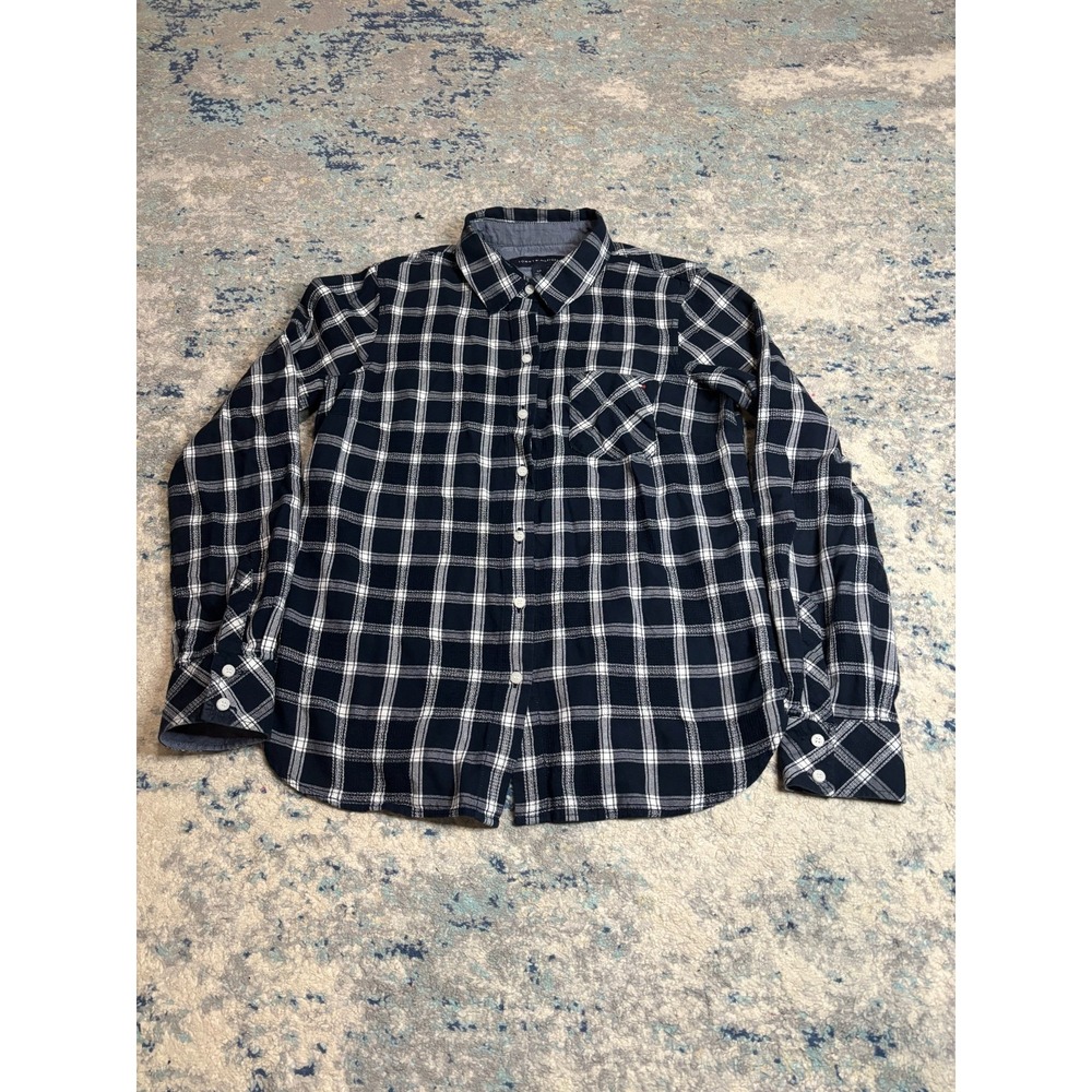 Tommy Hilfiger Shirt Womens Small Blue Plaid Long Sleeve Button Down Navy